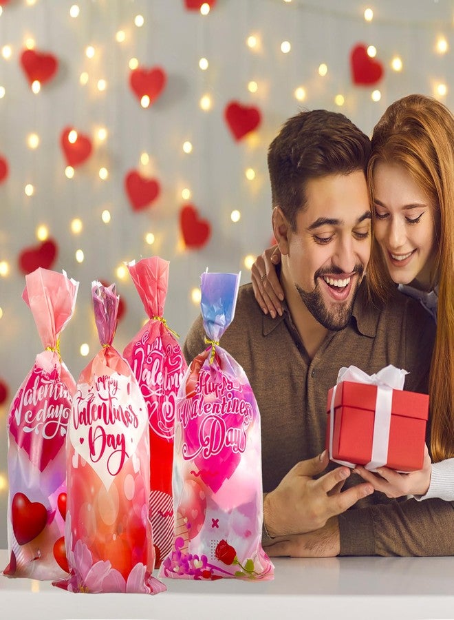 SHBLOMK 100 Pack Valentine Cellophane Treat Bags, Goodie Candy Bags, Red Heart Cello Gift Bags with 100pcs Twist Ties for Valentines, Wedding, Party Supplies - Image 5